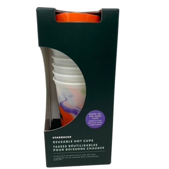 Starbucks Reusable 6 Hot Cups 16 fl oz Glow in the Dark - Picture 1 of 4